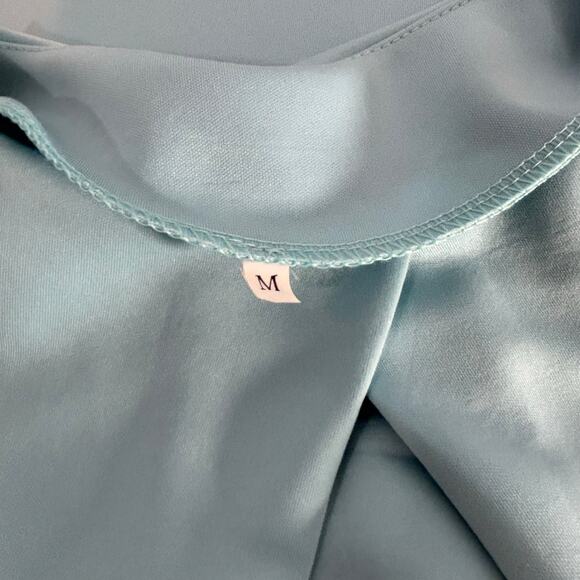 Sleeveless Aqua Blue Sheath Dress – Front Pleat & Flounce Hem, Size M - Picture 5 of 5